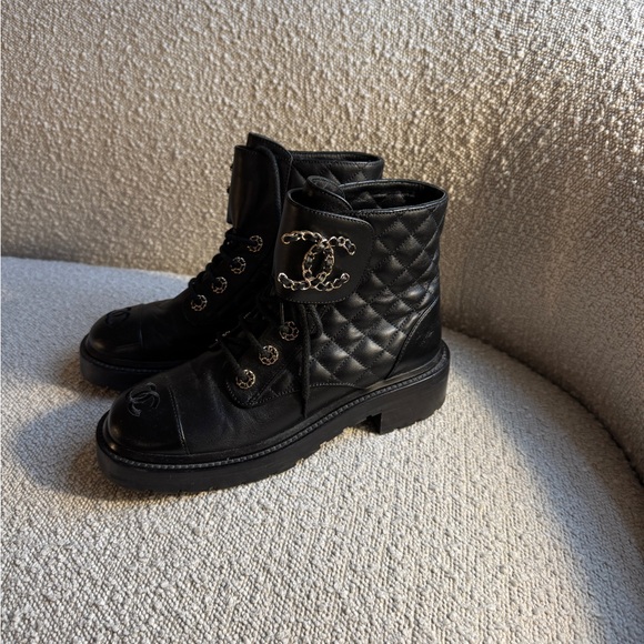 CHANEL Black Quilted Combat Boots - Picture 2 of 5